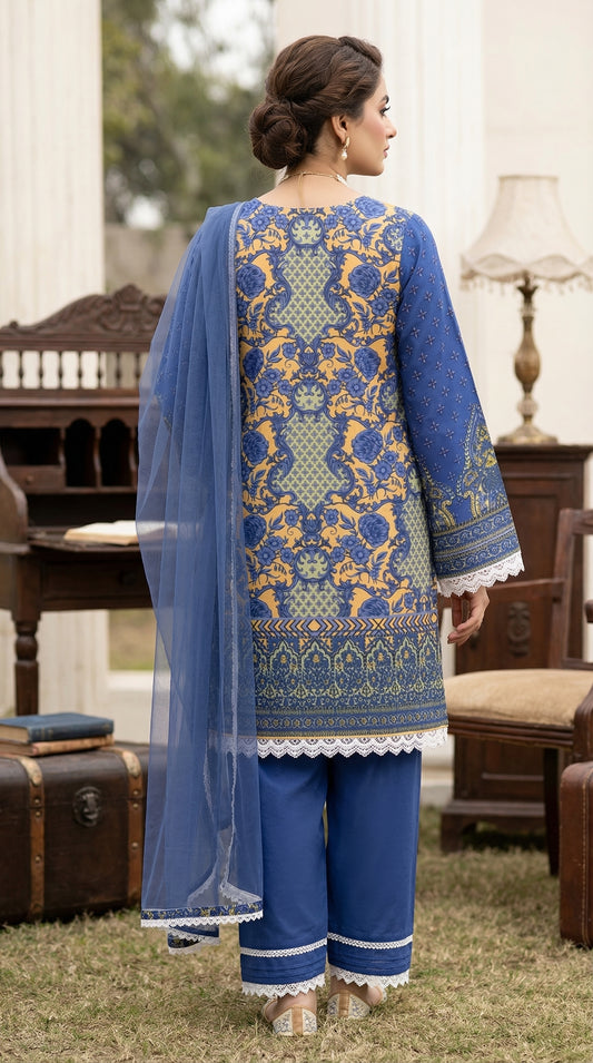 Royal Lavender Paisley – 3pc Digital Printed Malai Lawn