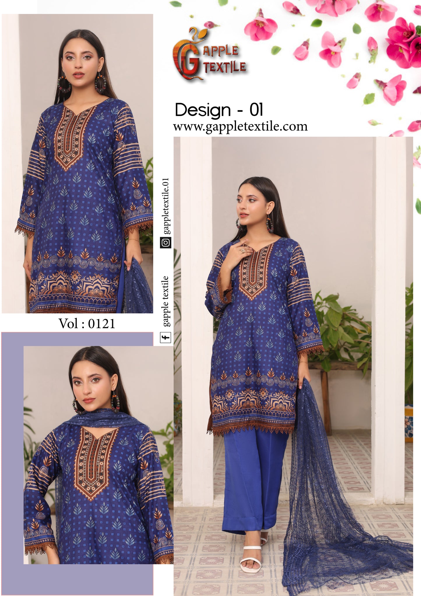 Pack Of 8 Three Piece Unstitched Digital Printed Suits Volume-121