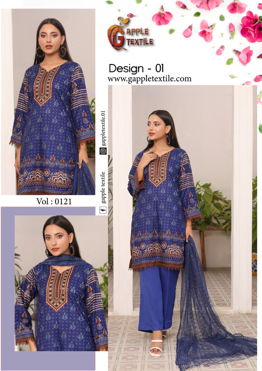 Pack Of 8 Three Piece Unstitched Digital Printed Suits Volume-121