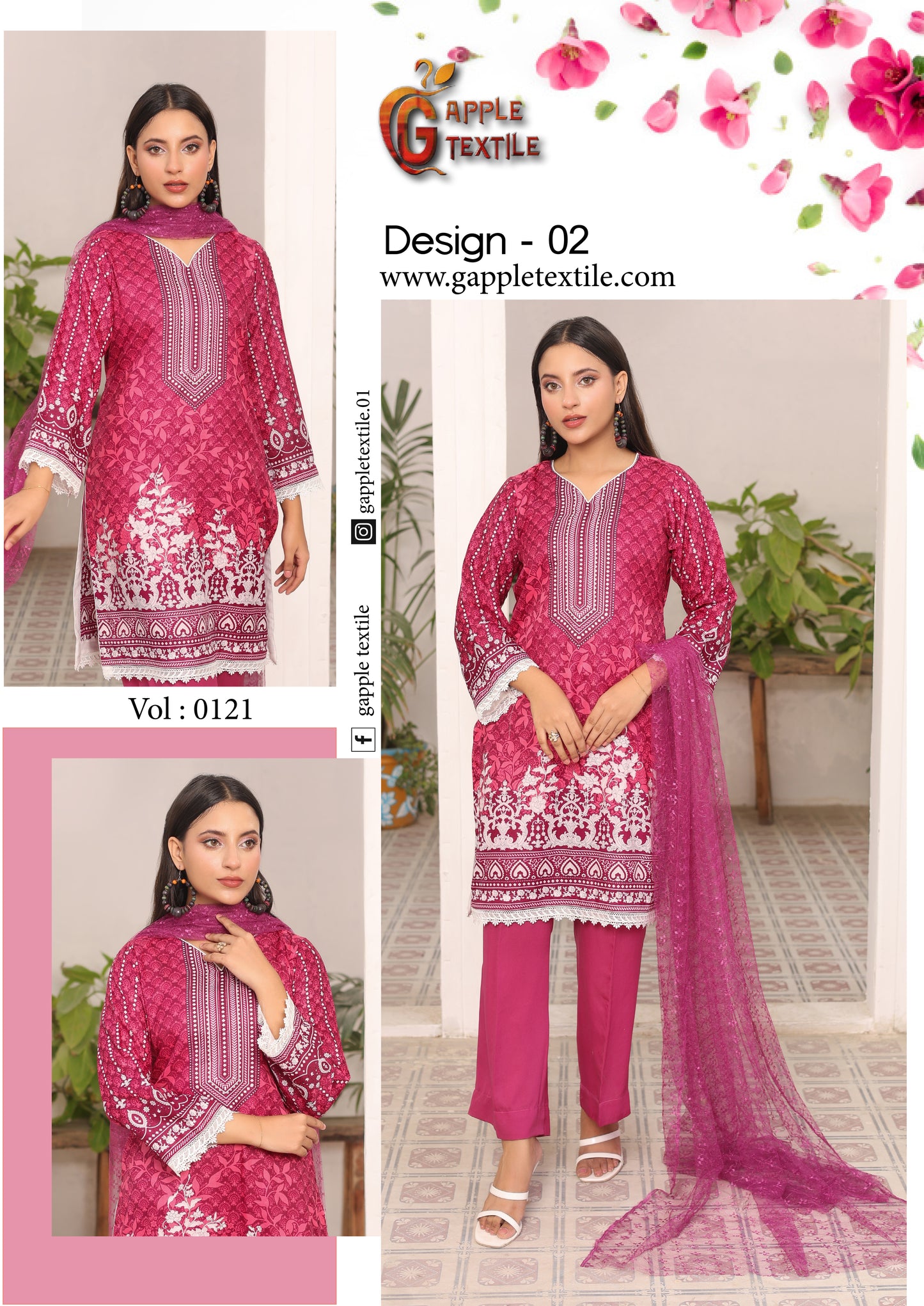 Pack Of 8 Three Piece Unstitched Digital Printed Suits Volume-121