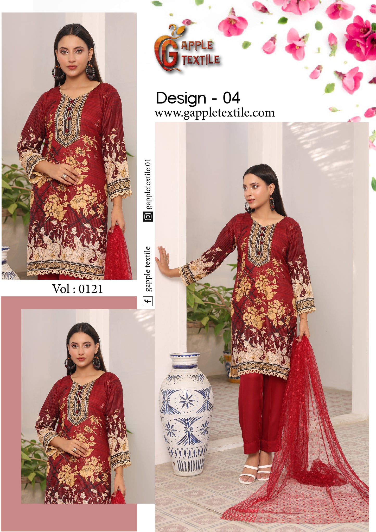 Pack Of 8 Three Piece Unstitched Digital Printed Suits Volume-121