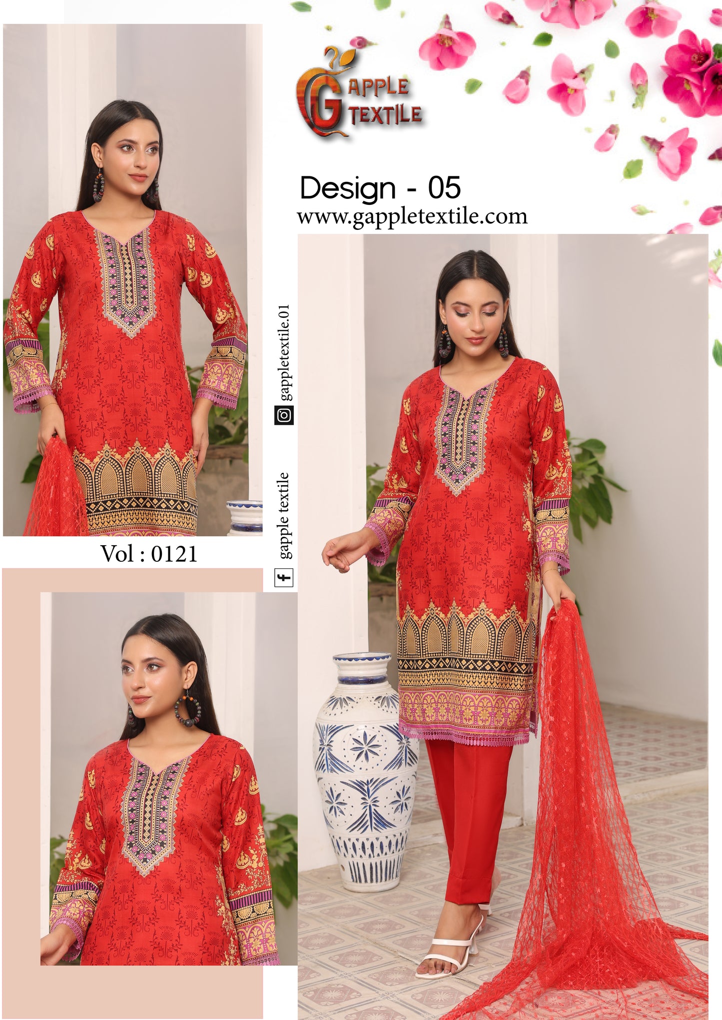 Pack Of 8 Three Piece Unstitched Digital Printed Suits Volume-121