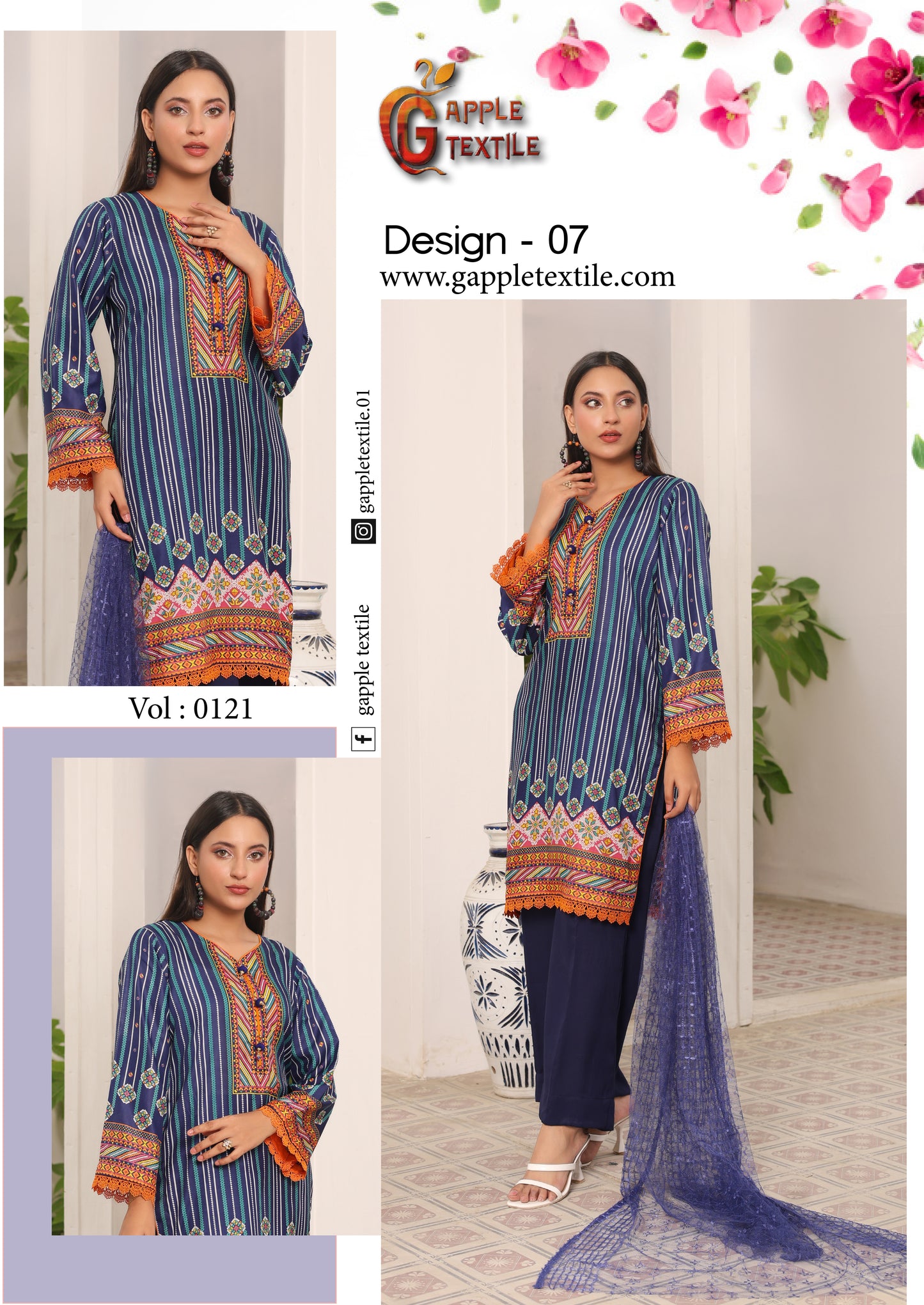 Pack Of 8 Three Piece Unstitched Digital Printed Suits Volume-121