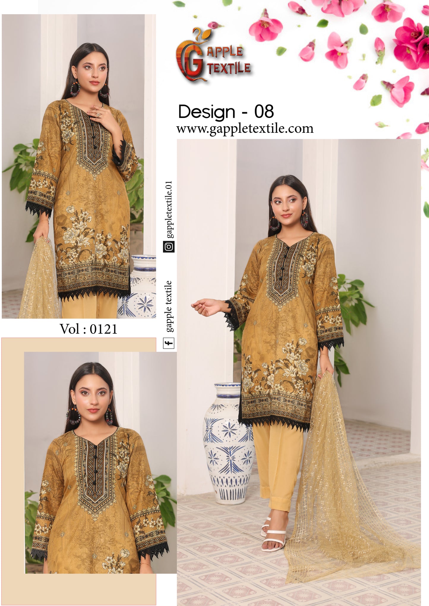 Pack Of 8 Three Piece Unstitched Digital Printed Suits Volume-121