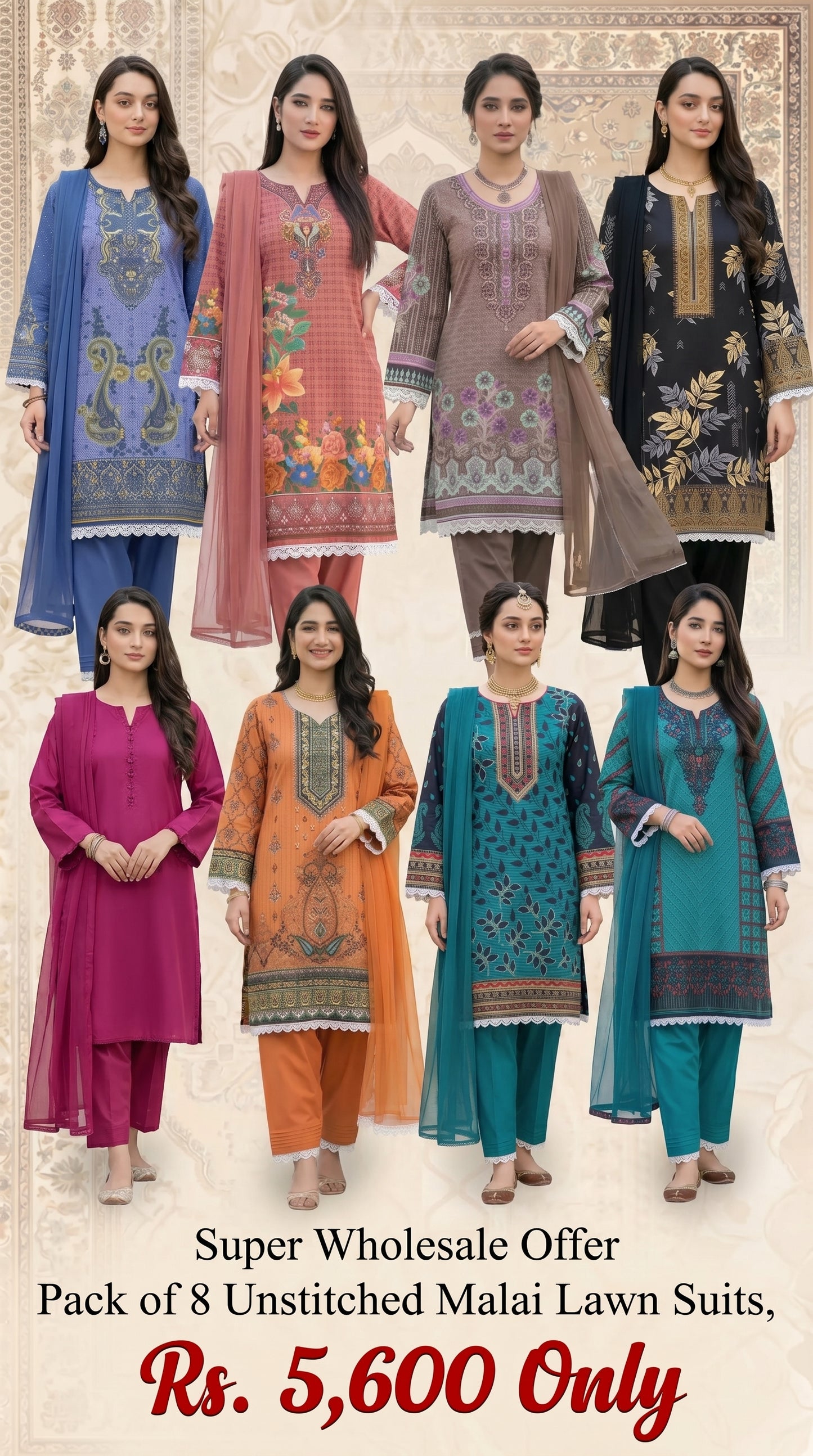 Pack Of 8 Three Piece Unstitched Digital Printed Suits - Volume 122