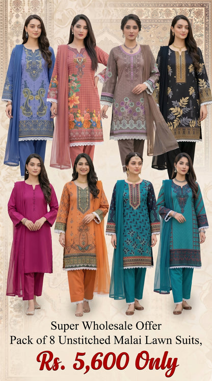 Pack Of 8 Three Piece Unstitched Digital Printed Suits - Volume 122