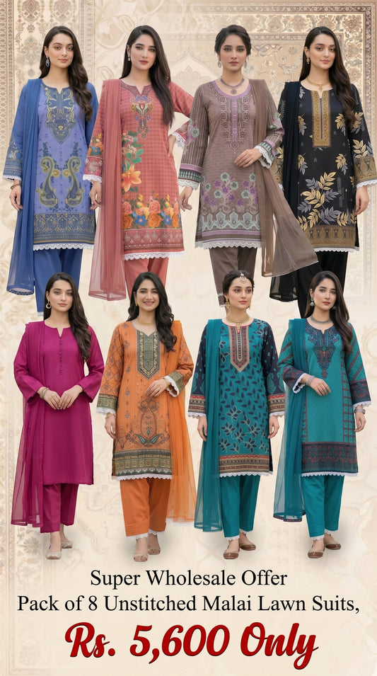 Pack Of 8 Three Piece Unstitched Digital Printed Suits - Volume 122