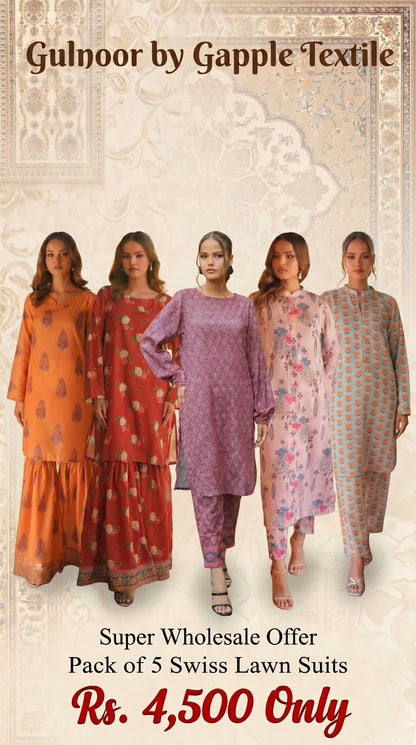 Pack of 5 Swiss Lawn Unstitched Two Piece Digital Printed Suits Volume-Gulnoor