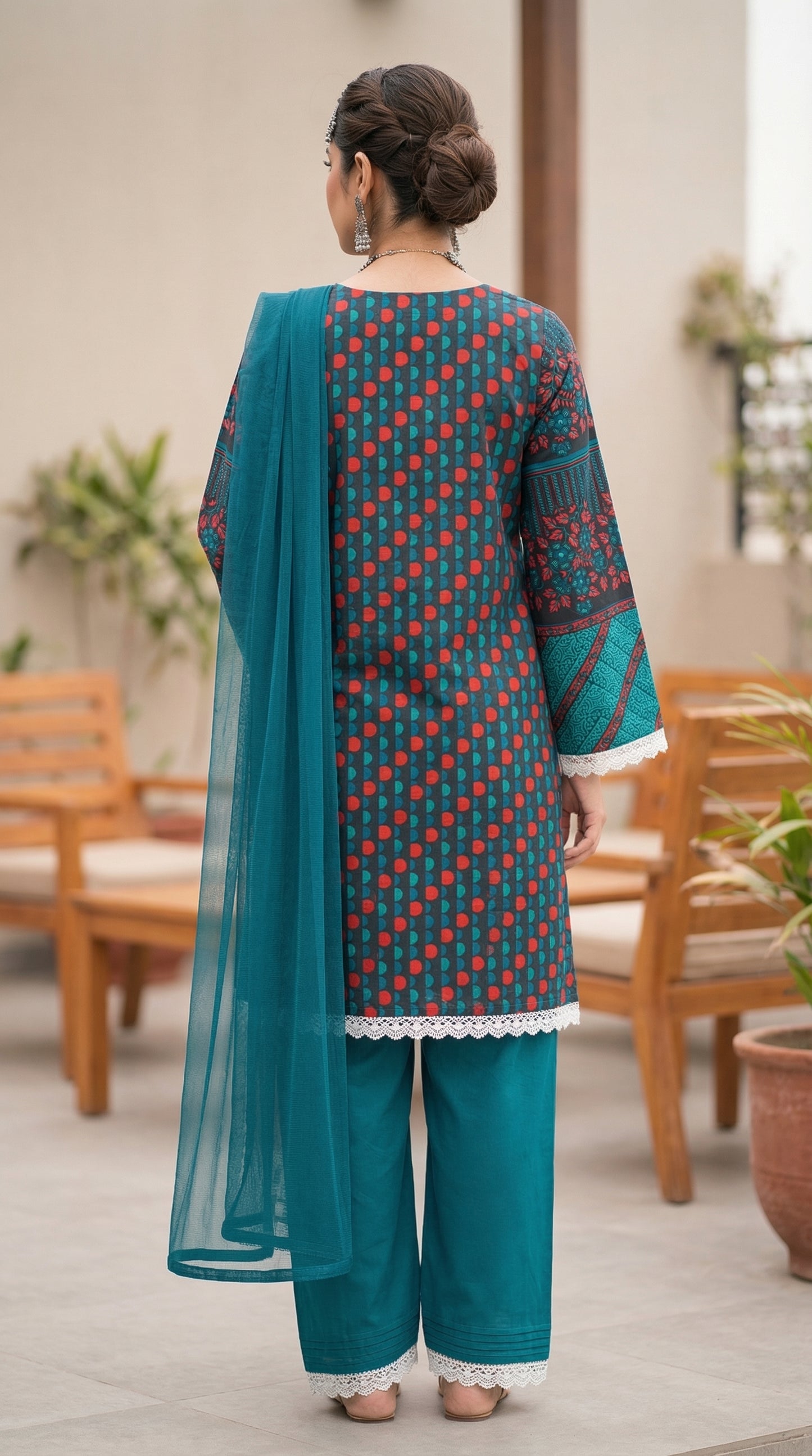 Deep Teal Majesty – 3pc Digital Printed Malai Lawn