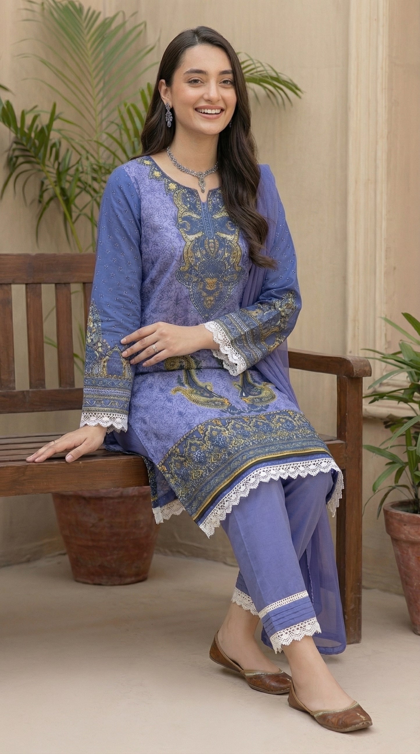 Royal Lavender Paisley – 3pc Digital Printed Malai Lawn