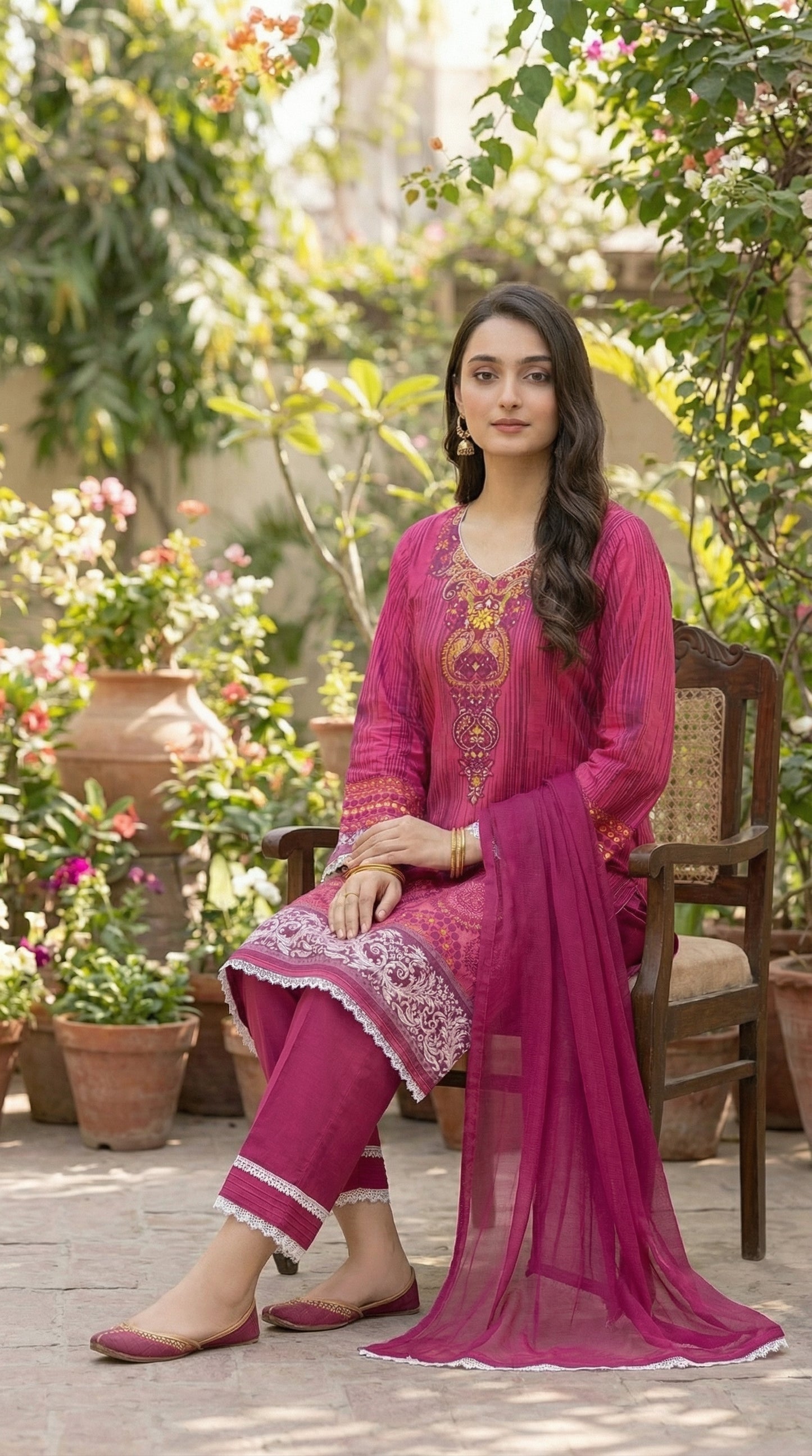 Magenta Mandala – 3pc Digital Printed Malai Lawn