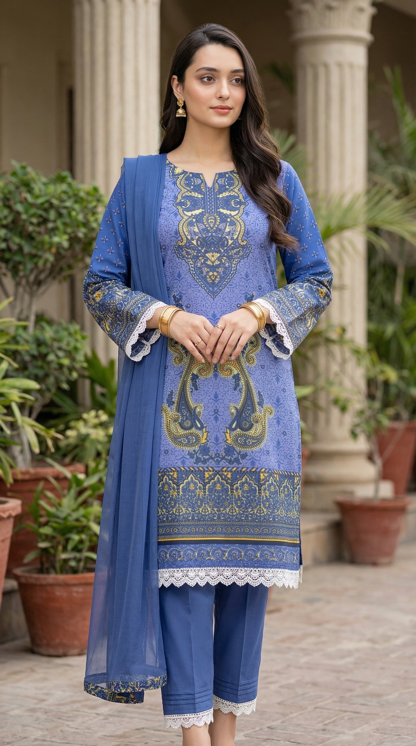 Royal Lavender Paisley – 3pc Digital Printed Malai Lawn