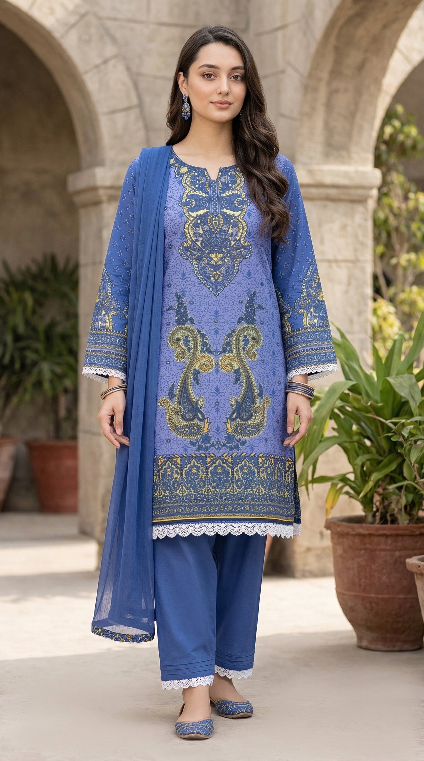 Royal Lavender Paisley – 3pc Digital Printed Malai Lawn