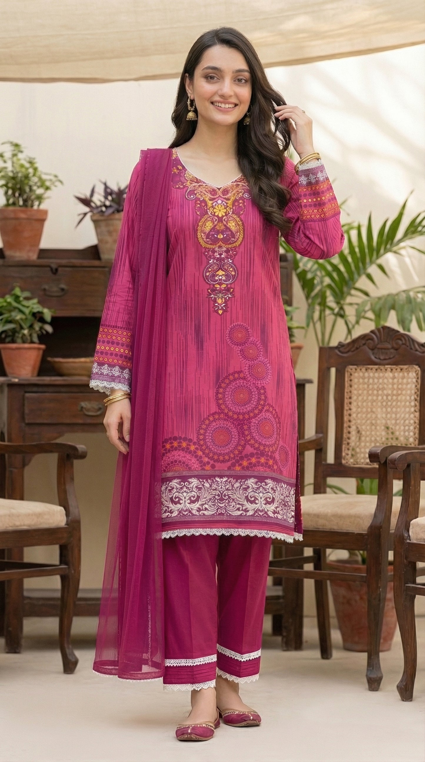 Magenta Mandala – 3pc Digital Printed Malai Lawn
