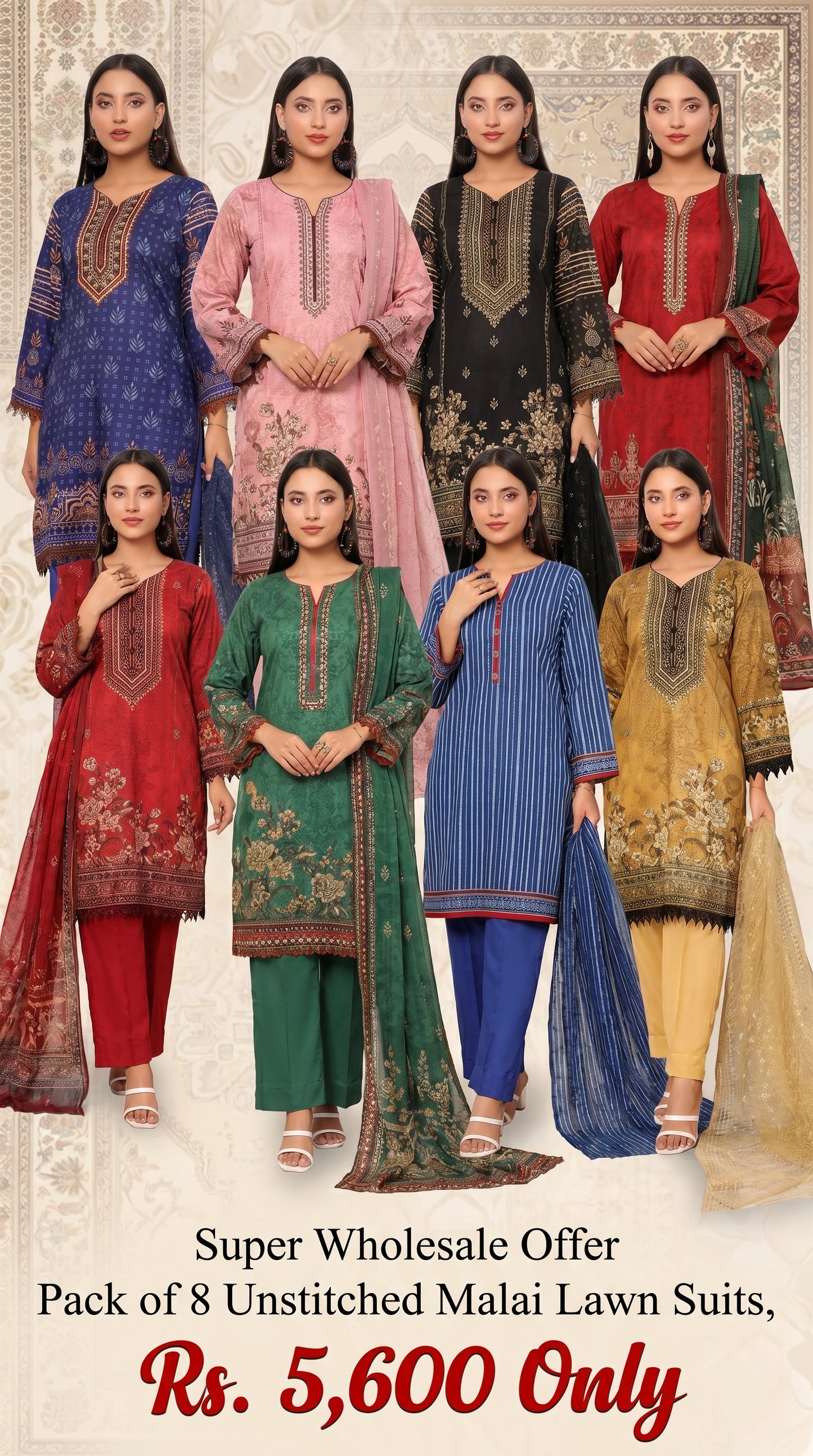 Pack Of 8 Three Piece Unstitched Digital Printed Suits Volume-121