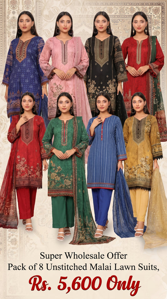 Pack Of 8 Three Piece Unstitched Digital Printed Suits Volume-121